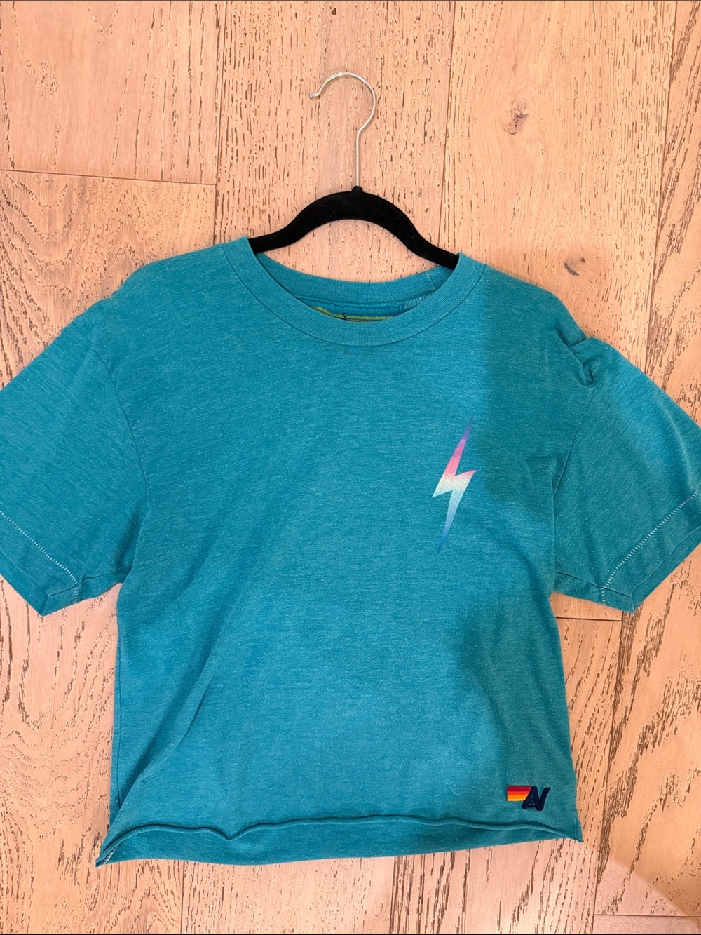 Aviator Nation Teal Kids Lightning Tee with Rainbow Accent